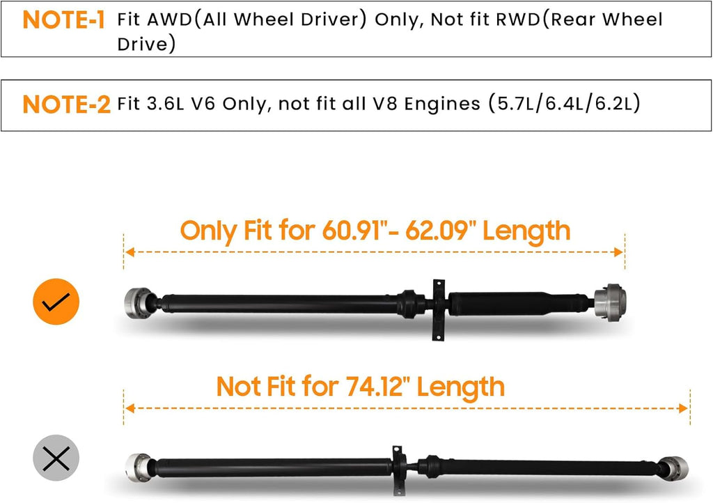 61" Rear Complete Drive Shaft Fit for Dodge Charger, for Chrysler 300 2015-2019 3.6 V6 AWD Driveshaft Prop Shaft Assembly Replaces 68261528AD, 68212031AB, 976-986