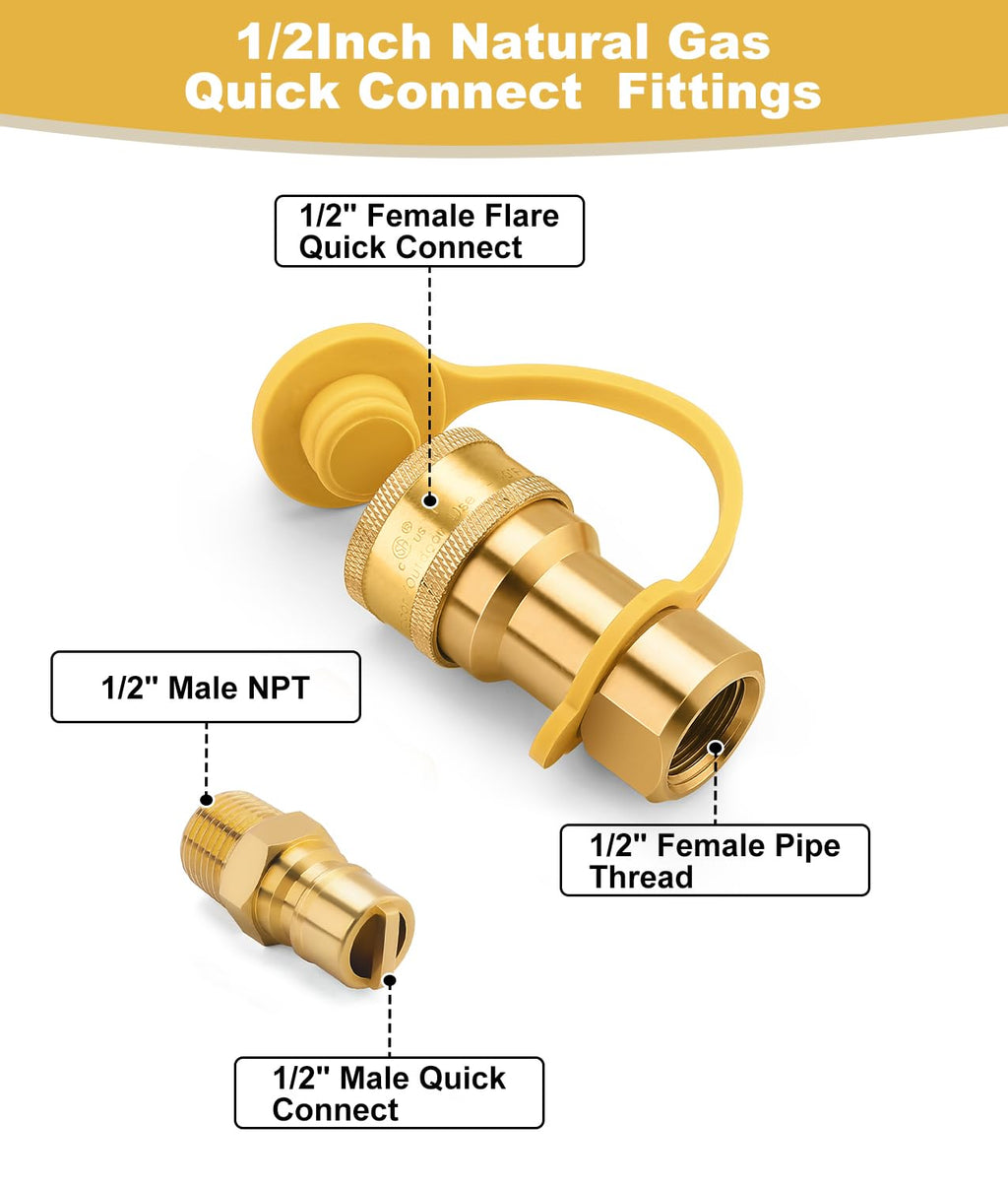 Solid Brass 1/2 Inch Natural Gas Quick Connect Fittings Kit