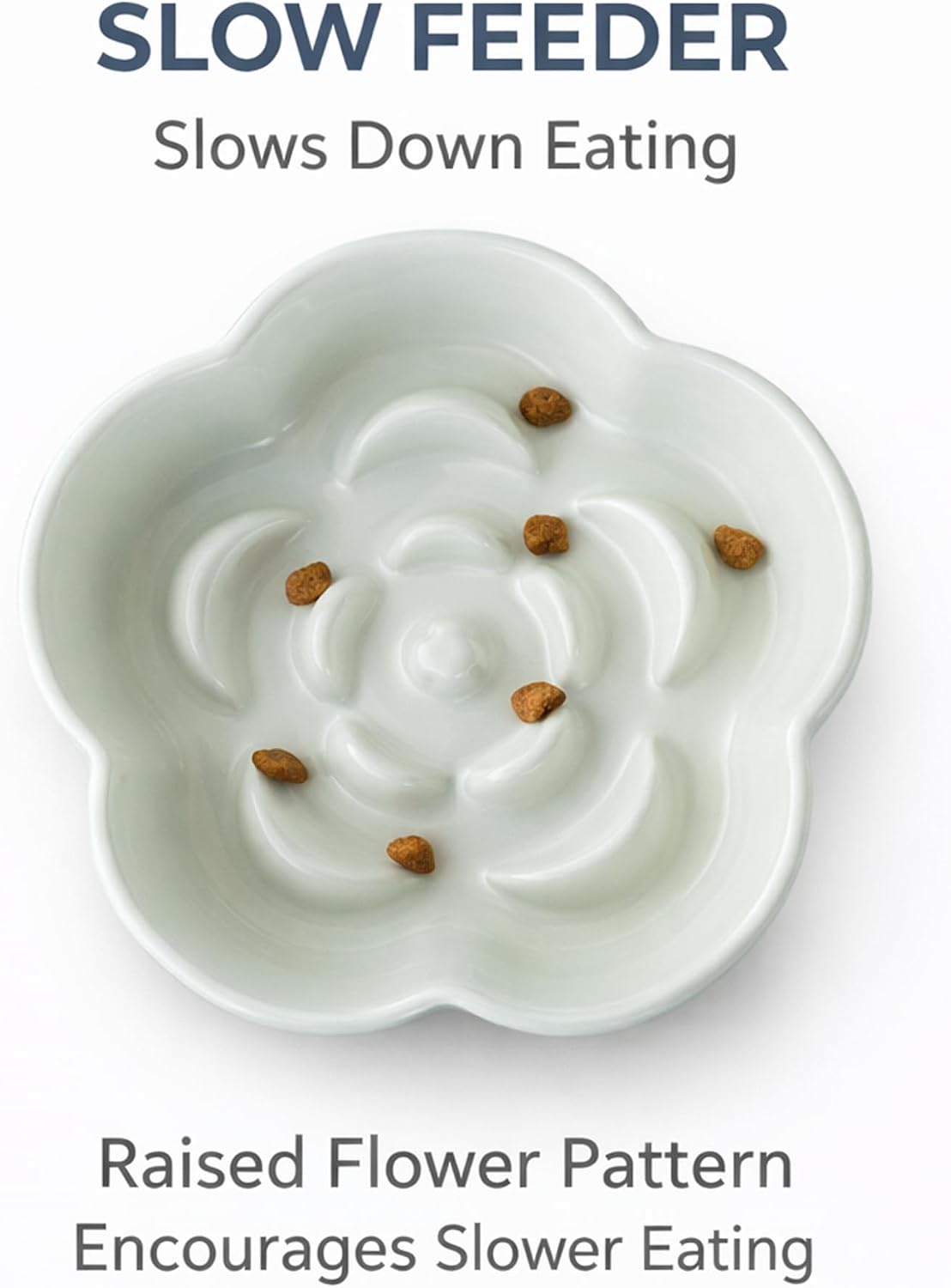 Ceramic Elevated Slow Feeder Cat Bowl, Raised and Gently Tilted Feeding Dish with Maze Design, Whisker-Friendly, Easy