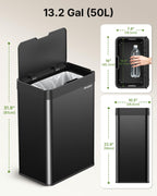 13.2 Gallon Automatic Kitchen Trash Can, Touchless Sensor Garbage Can,Black