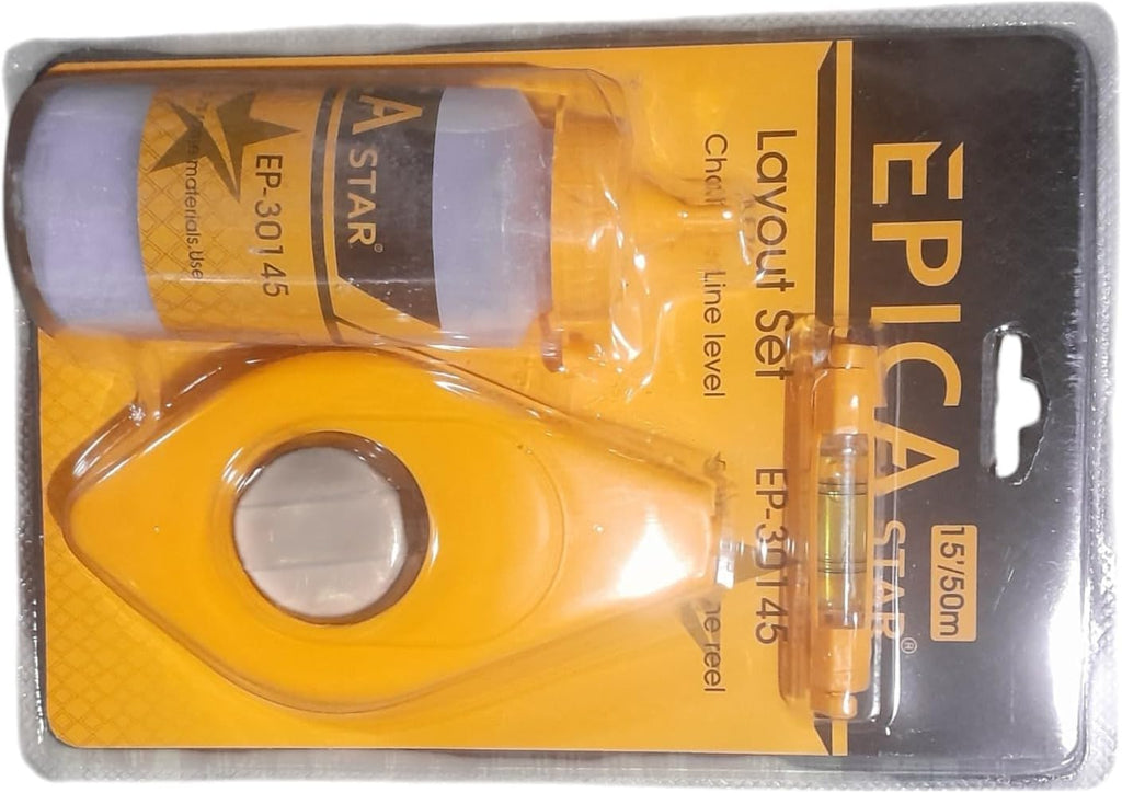 Layout Set (Chalk, Line Level, 50' Chalk Line Reel) 15'/50m (Pack of 10 Pieces).