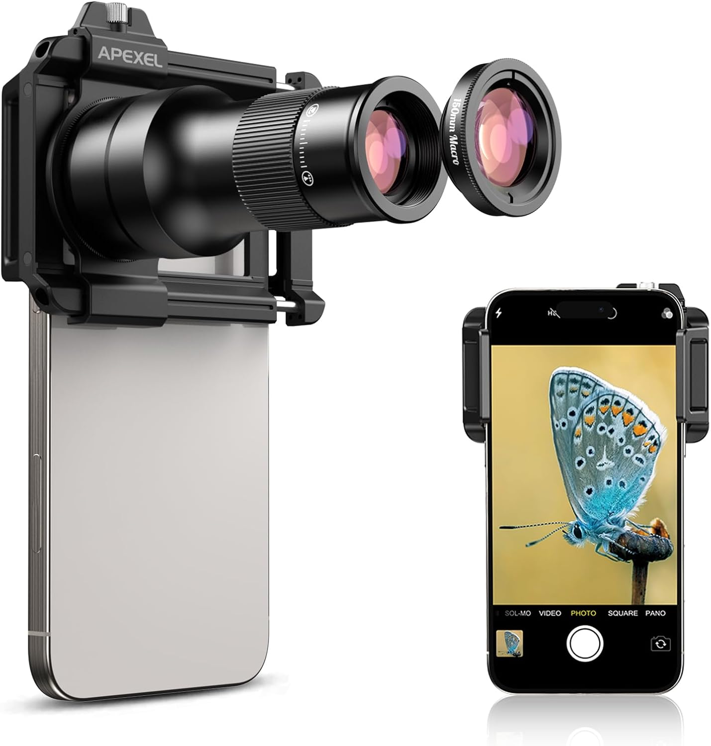 6X Telephoto Lens & 150mm Macro Lens, 2 in 1 Phone Camera Lens Kit with Universal Lens Clip, Phone Lens Attachment