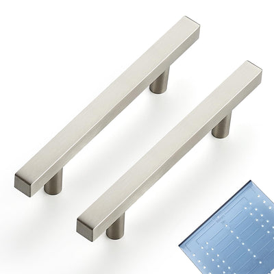 Square Cabinet Handles, 10 Pack, 3.5" Hole Centers, Brushed Nickel