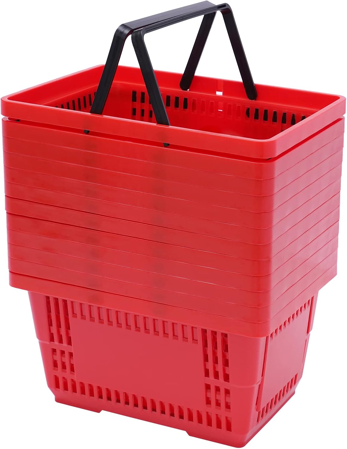 12PCS Shopping Baskets with Handles, 21L Plastic Grocery Basket for Retail Store, Supermarket, Grocery Shopping |17"