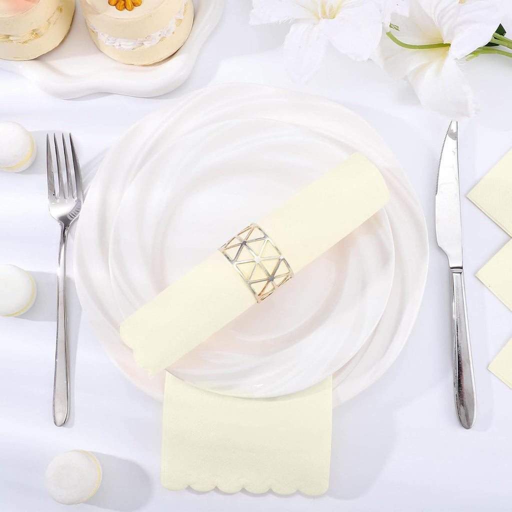 60-Pack Ivory Guest Napkins, Scalloped Disposable Wedding Napkins