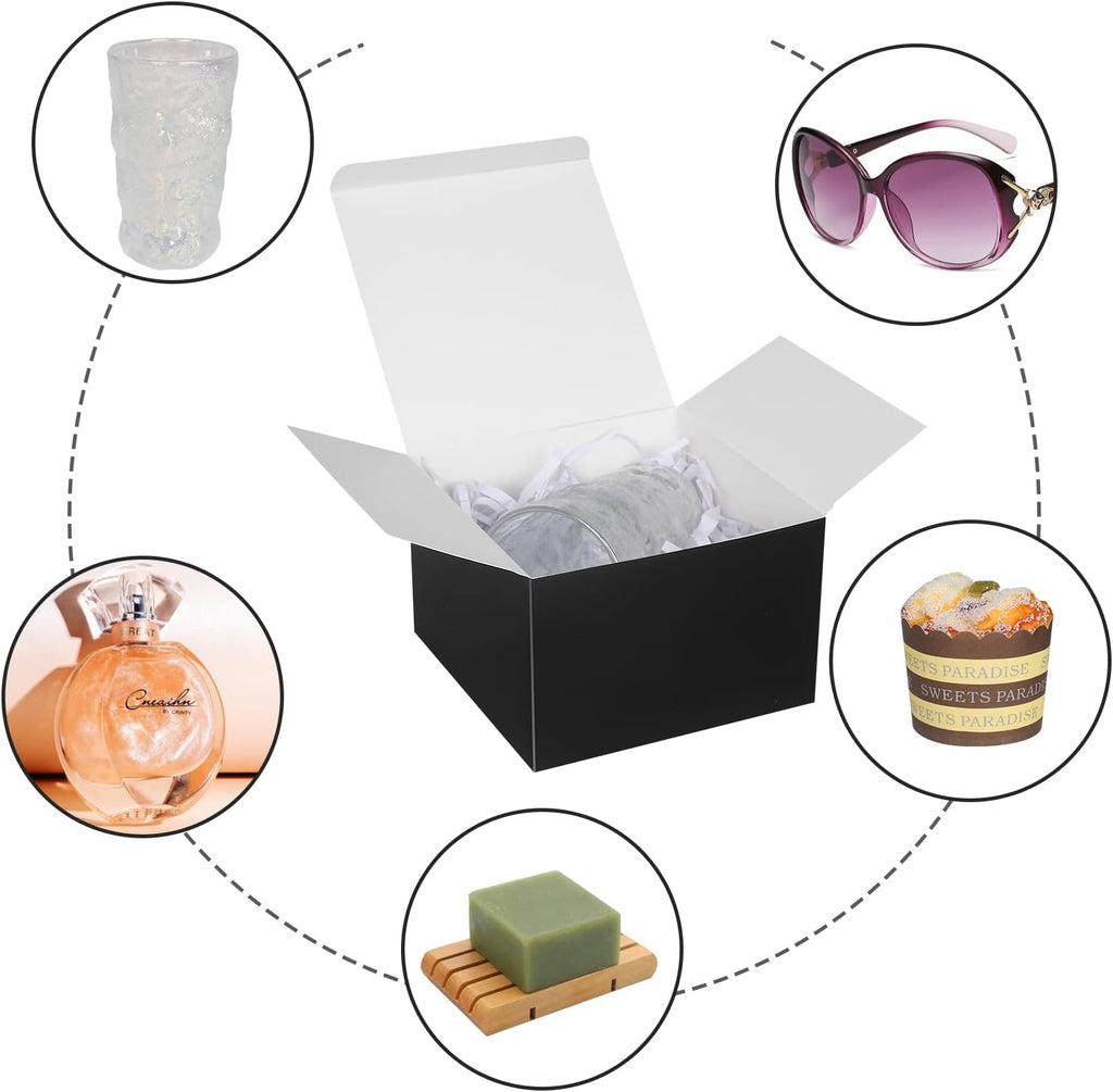 Small Gift Boxes 10 Pack 6x6x4 in Black Gift Boxes with Lids