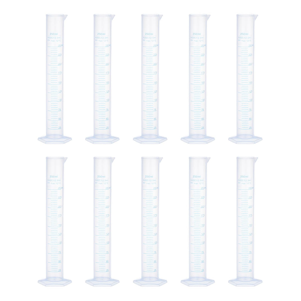 Plastic Graduated Cylinder, 250ml Measuring Cylinder, Test Tube Beakers, 2-Sided Metric Marking, Clear Hex Base for