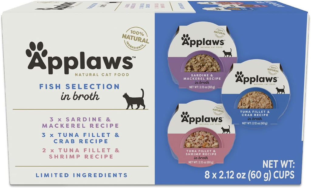 Natural Wet Cat Food, 8 Count, Limited Ingredient Cat Food Pots, Fish Variety Count in Broth, 2.12oz Pots