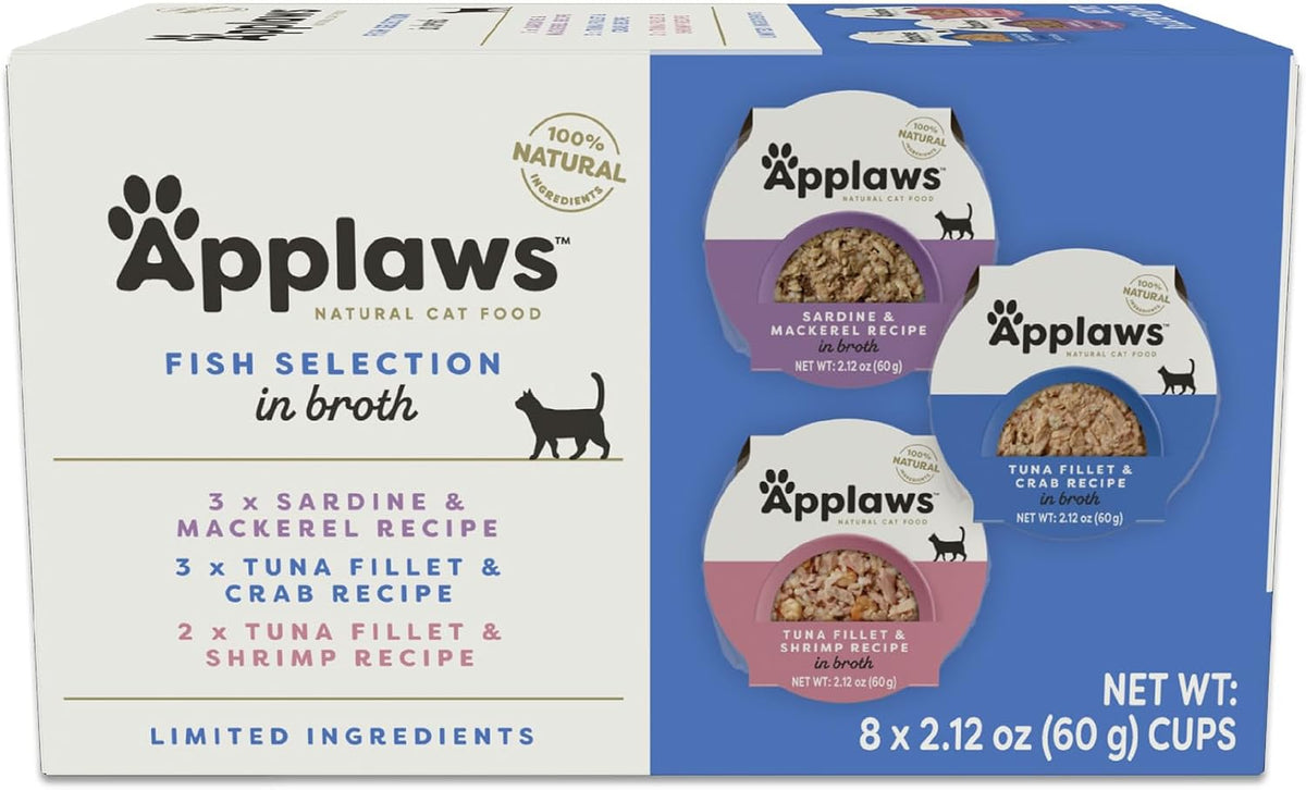Natural Wet Cat Food, 8 Count, Limited Ingredient Cat Food Pots, Fish Variety Count in Broth, 2.12oz Pots