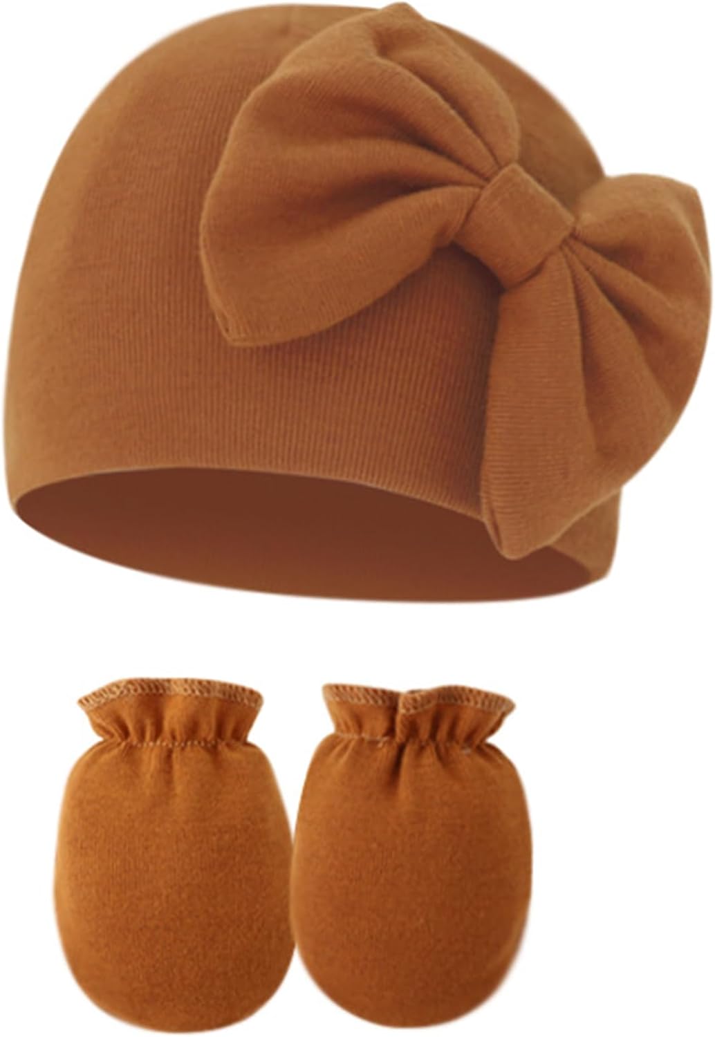 Newborn Beanies Cap No Scratch Mittens Set 0-6 Months Infant Bow Caps Baby Girls Boys Cute Nursery Headbands Hats