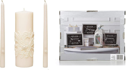 11.50 Inch High White Wedding Unity Candle Set Includes 1 Pillar and 2 Taper Candles & Hosley Farmhouse Wedding