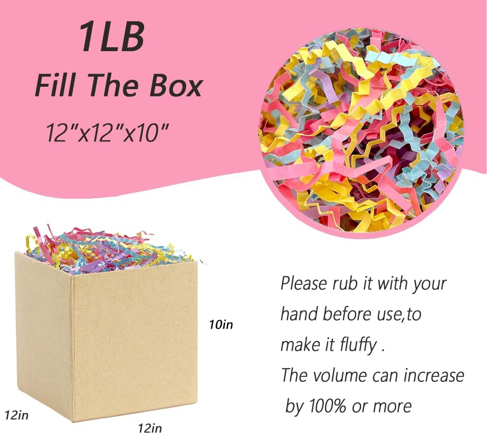 1 LB Colorful Crinkle Cut Paper Shred Filler Packaging for Gift Wrap, Boxes Basket Filler,Wedding Birthday Christmas