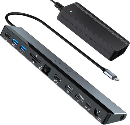 USB C Docking Station Dual Monitor with Power Adapter: NewQ 12-in-1 Thunderbolt 3 | 4 Dock, Dual 4K HDMI, 4 USB