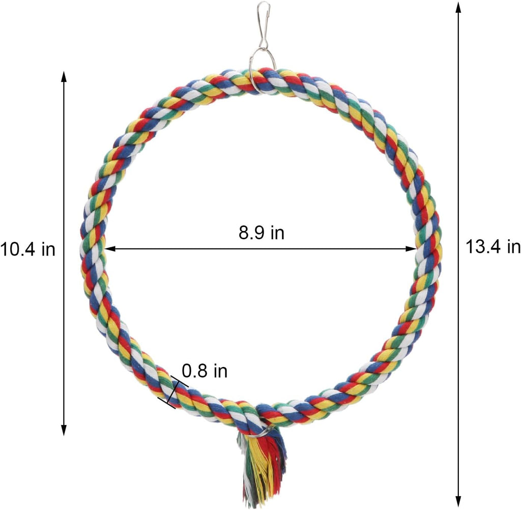Bird Swing Colorful Rope Perch Climbing Toy for Parrots (M 10.4inch) | Soft cotton rope, colorful, supports balance
