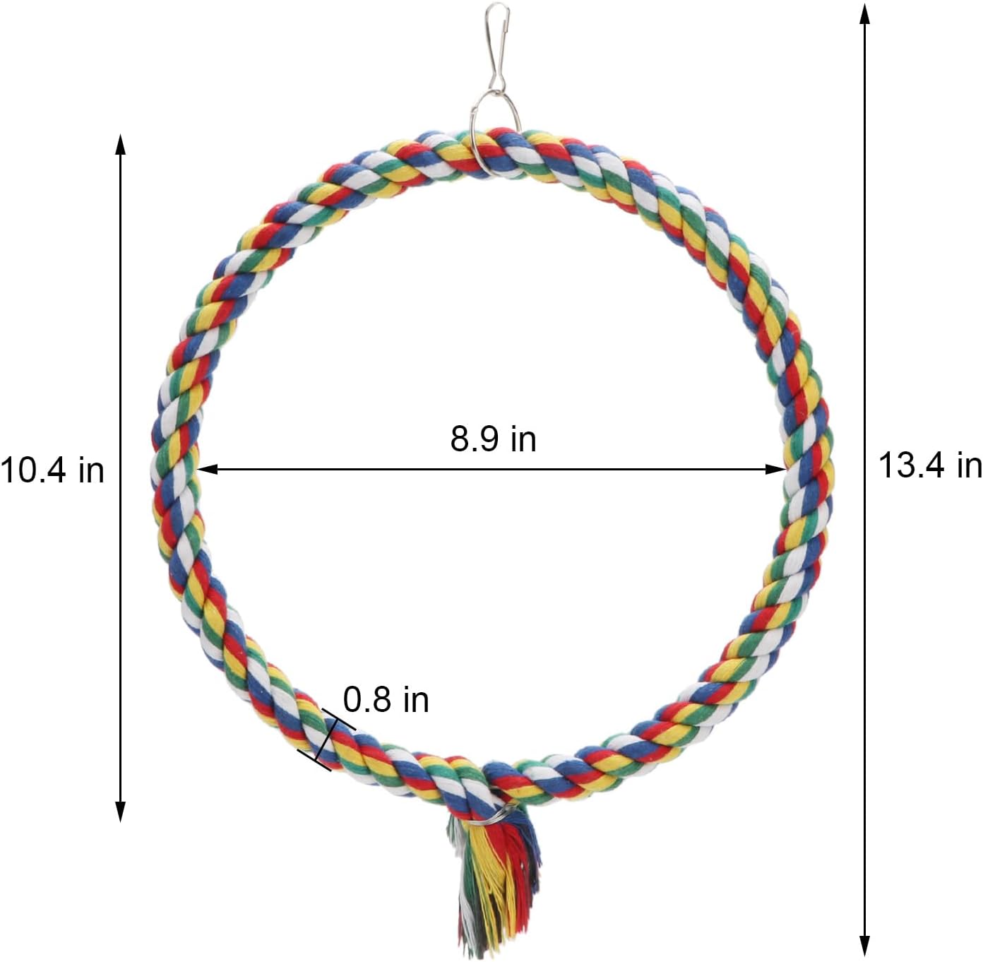 Bird Swing Colorful Rope Perch Climbing Toy for Parrots (M 10.4inch) | Soft cotton rope, colorful, supports balance