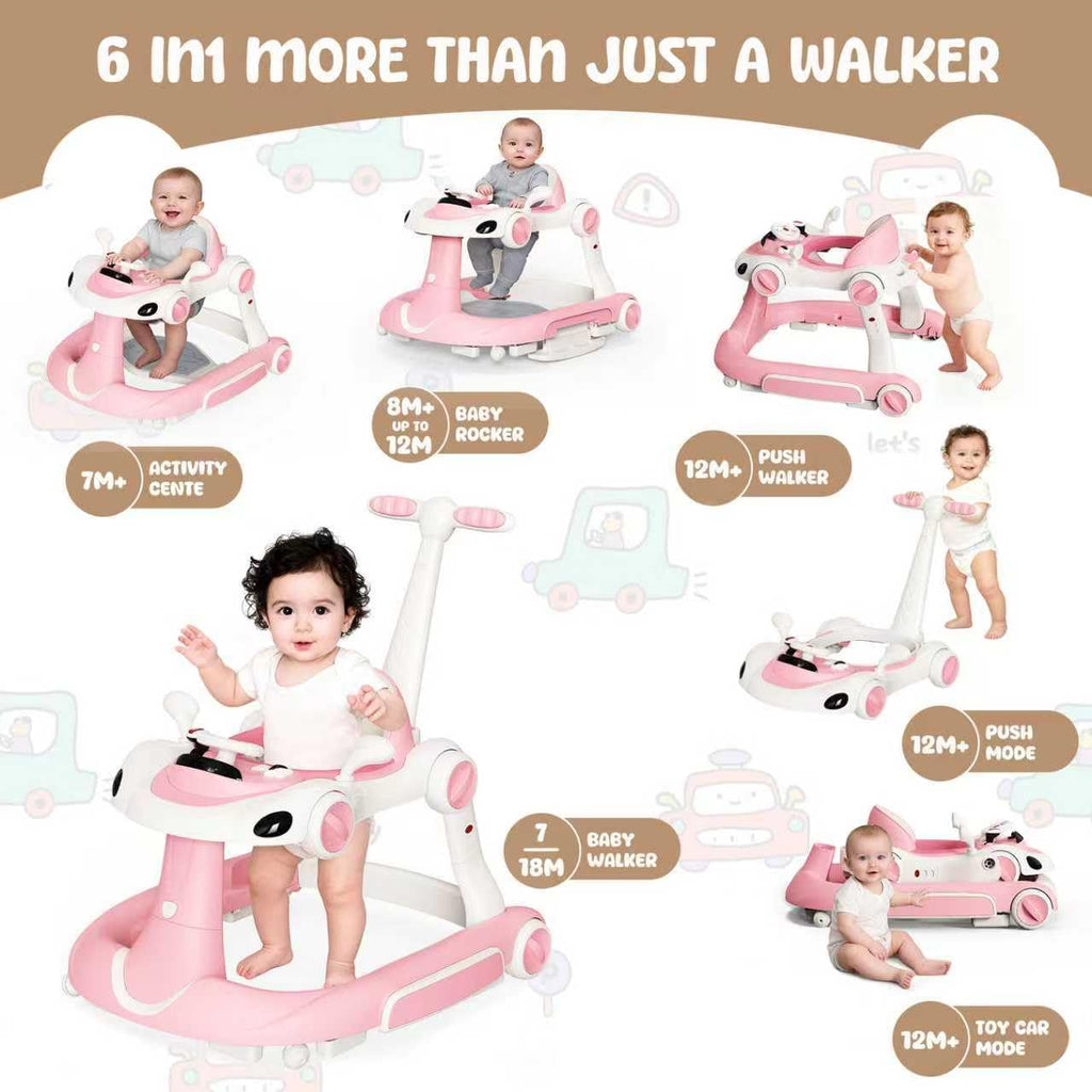 6-in-1 Foldable Baby Walker Activity Center Bouncer Rocker 6-18 Months