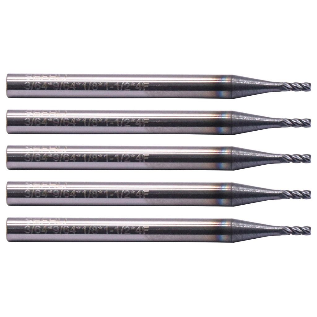 4 Flute Solid Carbide Square End Mill Set(5Pcs, 3/64"), AlTiN Coated