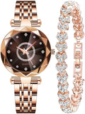 Women Watches with Bracelet Rose Gold for Lady Elegant Stainless Steel Strap Fashion Analog Creative Diamond Dial