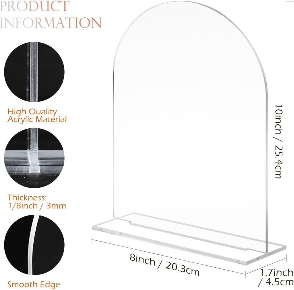 8x10 Inch Blank Clear Arch Acrylic Sign with Stand 1/8 inch Thick | 5 Pack Blank Clear Acrylic Arch Signs with Base