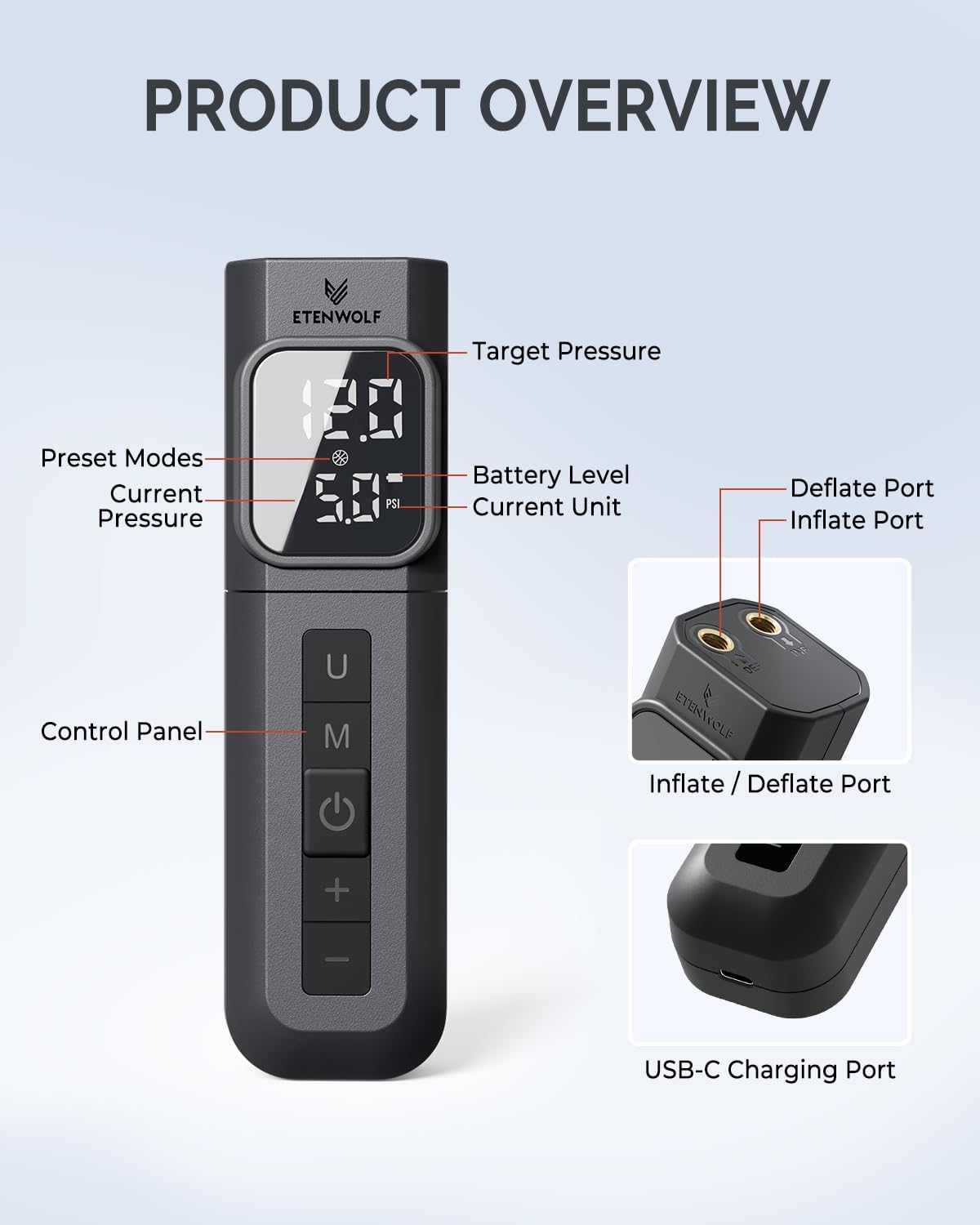 P200 Electric Ball Pump 2000mAh Air Pump for Sports Balls | with Preset Gauge and Digital LCD Display, Fast Inflation
