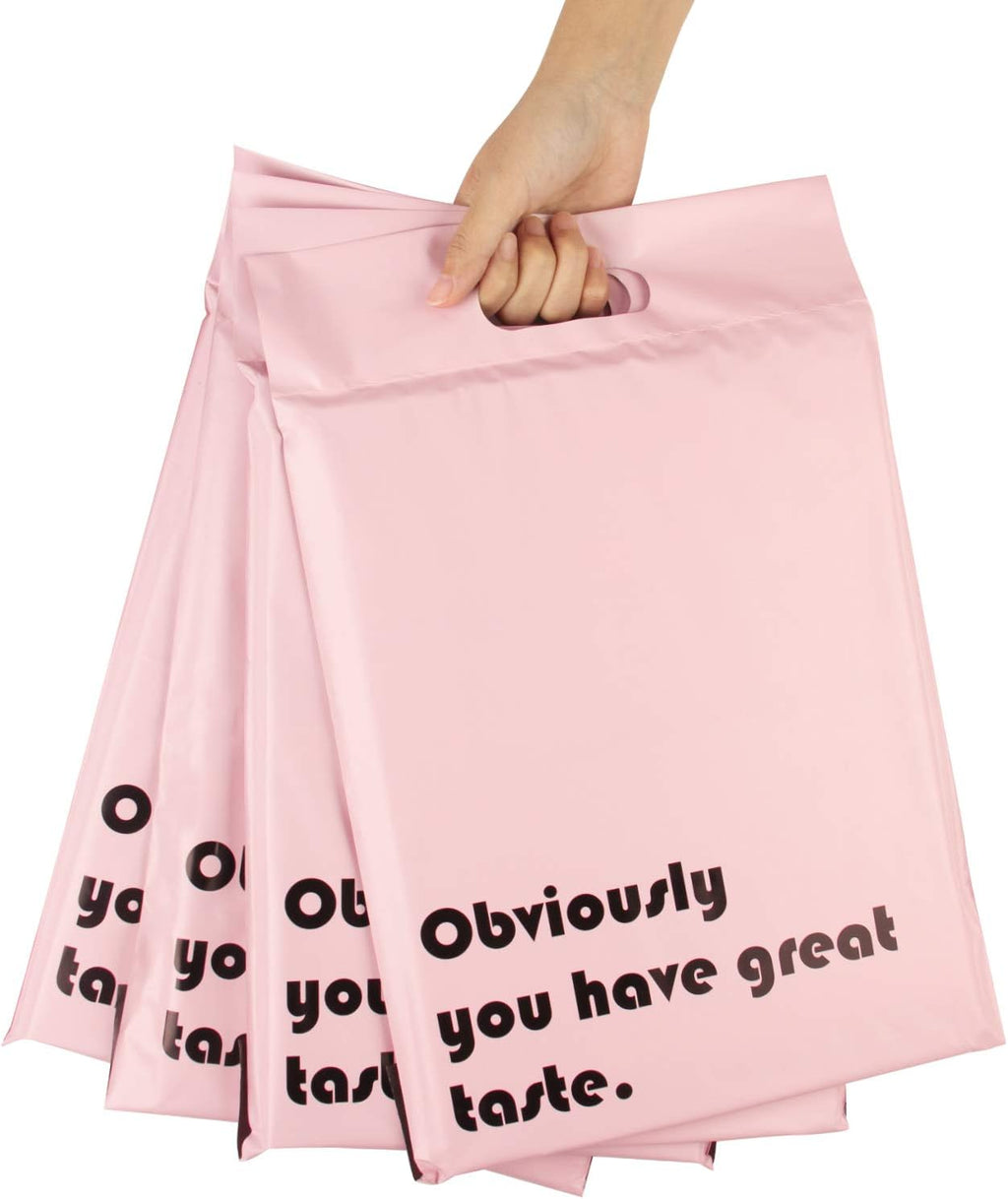 Poly Mailers 10x13 Inch Pink with Build-in Handle Shipping Bags 3 Mil Pretty Thick Self Adhesive Mailing Envelopes