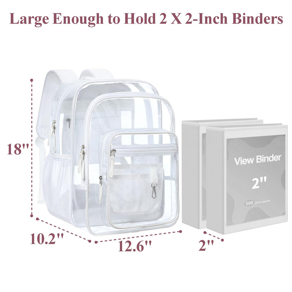 Clear Backpack for School - 18 Inch Extra Large Clear Bookbag White