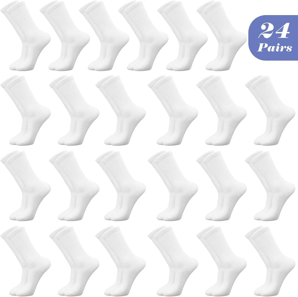24 Pairs Girls White Knee High Socks School Uniform Seamless Long Socks Stockings Kids Lovely Dressy Soft Girls