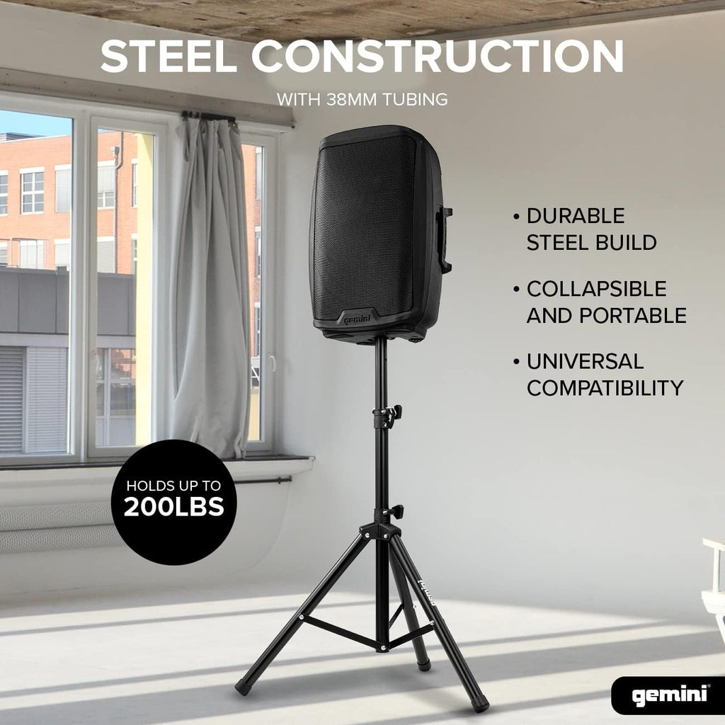 Sound DJ Speaker Stands, Set of 2, Steel Tripod, 200 lb (ST-Pack) | Fold-out telescoping tripods, adjustable up to 80
