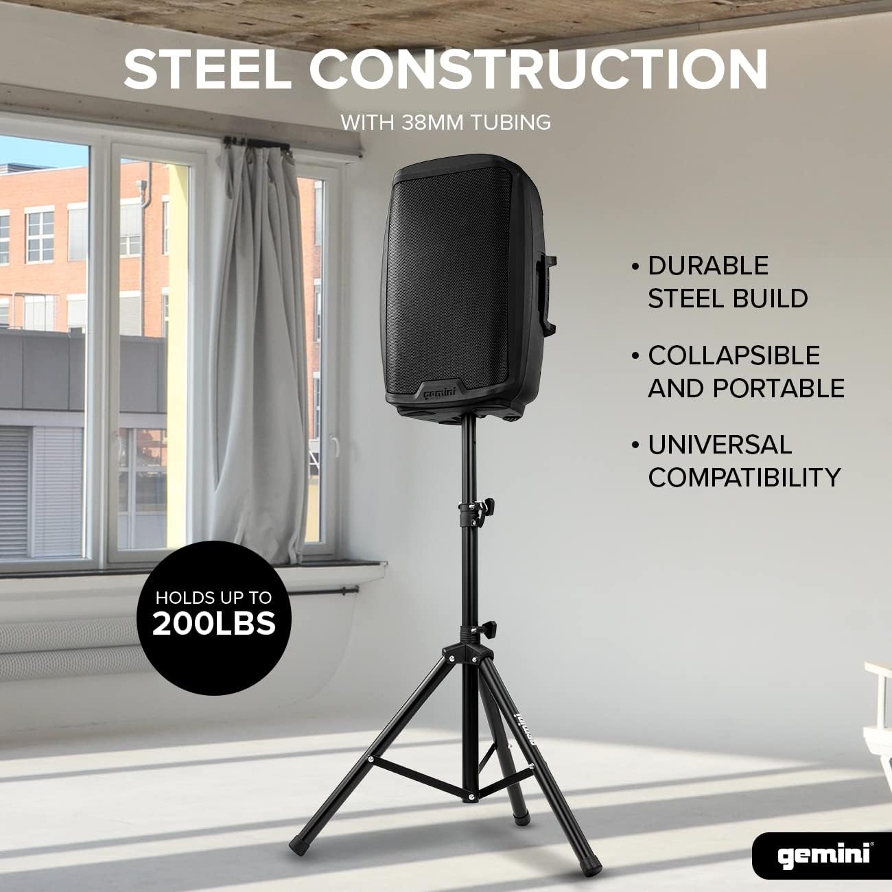 Sound DJ Speaker Stands, Set of 2, Steel Tripod, 200 lb (ST-Pack) | Fold-out telescoping tripods, adjustable up to 80