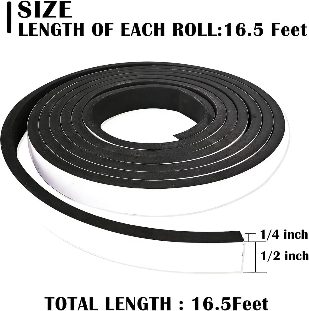1/2" W x 1/4" T Foam Tape Single Sided, Closed Cell Weather Strip 16.5ft