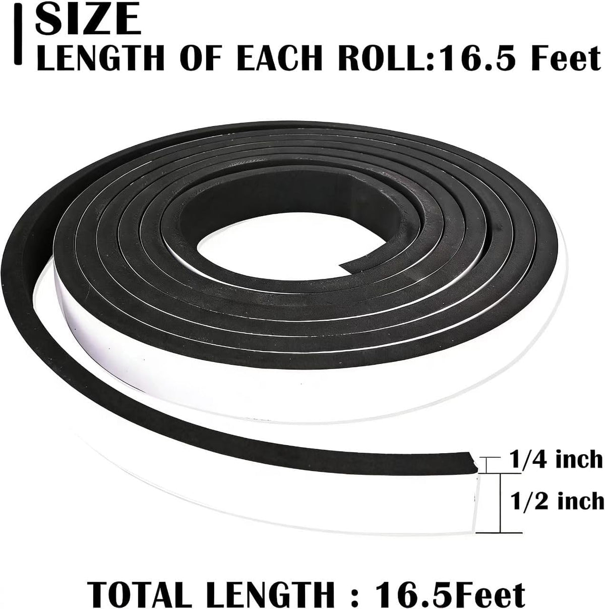 1/2" W x 1/4" T Foam Tape Single Sided, Closed Cell Weather Strip 16.5ft