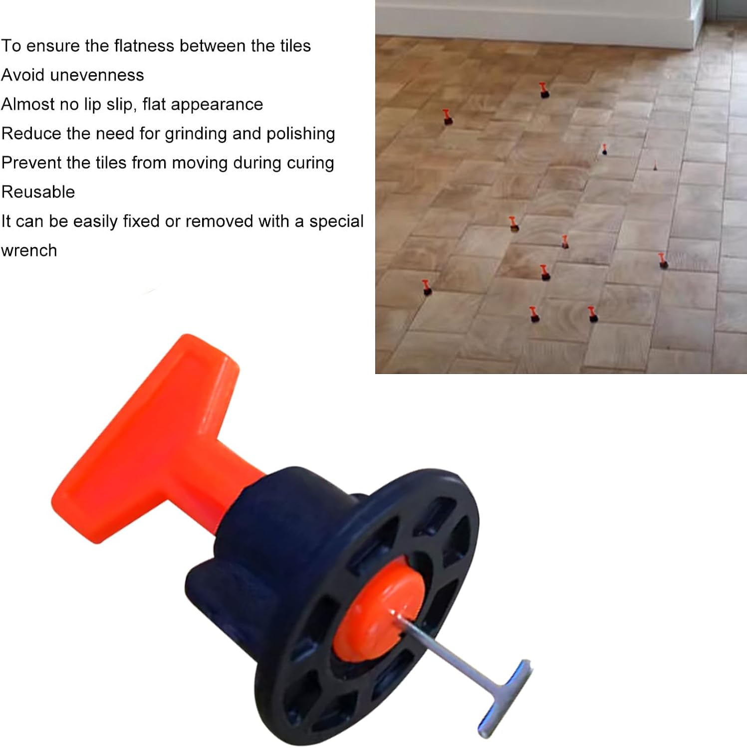 Tile Leveling System Kit,100pcs Reusable Tile Leveler Spacers+500pcs Cross-shaped Tile Spacers+2 wrenches