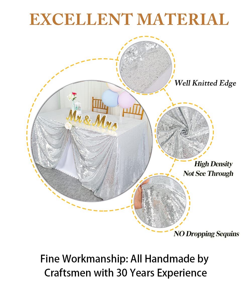Silver Sequin Tablecloth 72x72-Inch Square Table Cloths Sequin Table Overlay for Round Table Silver Sequin Fabric