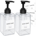 Clear Soap Dispenser with Waterproof Labels, Thickened Plastic Hand Soap Dispenser for Bathroom, Kitchen Dish Washing