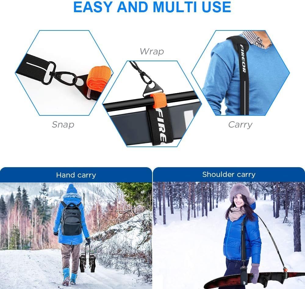 Ski Carrier Strap, Snowboard, Pole and Boot Carry Sling Band Kit Father's Day Gifts for Family Dad Men Women & Kids