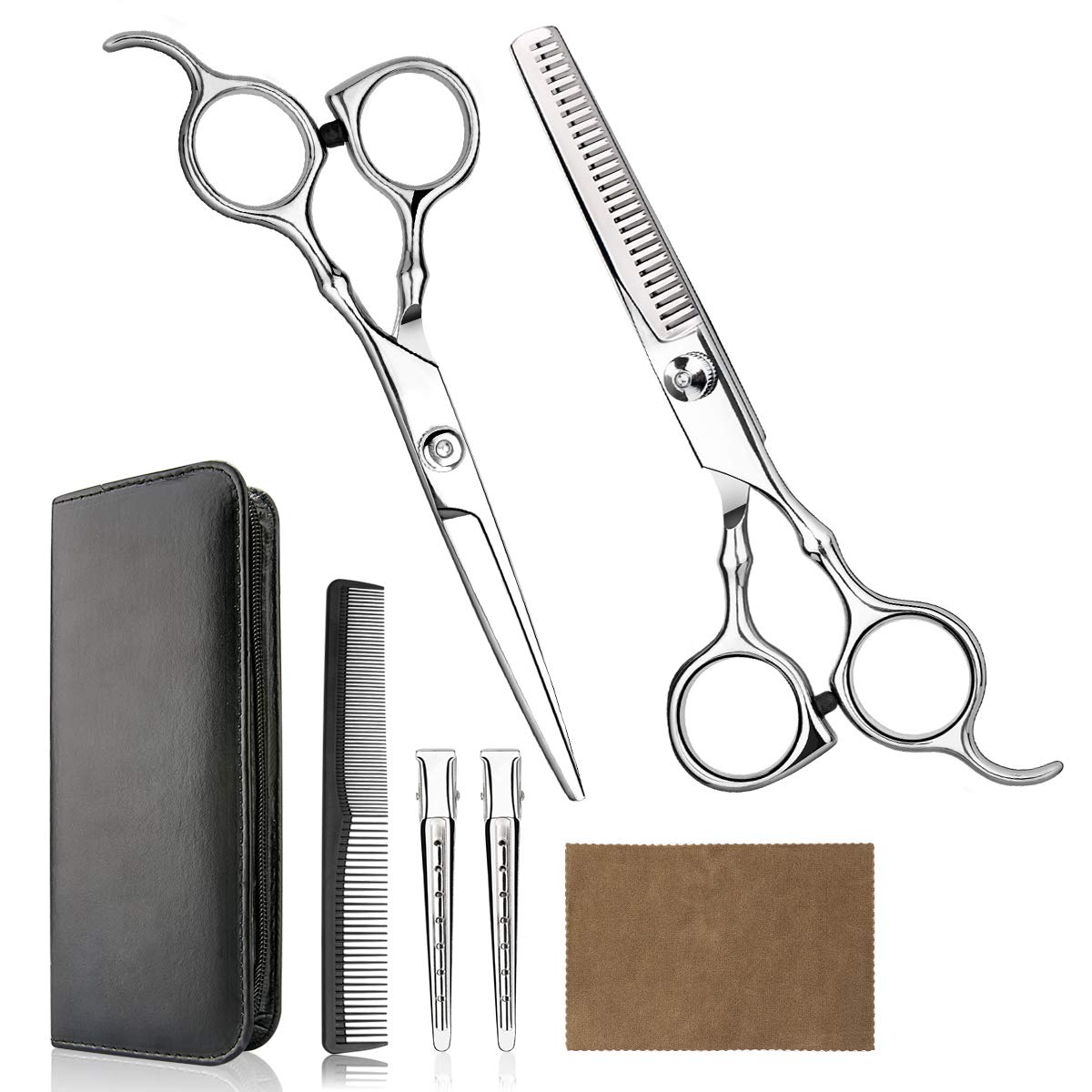 Hair Cutting Scissors Professional Home Haircutting Barber/Salon Thinning Shears Kit with Comb and Case for Men/Women