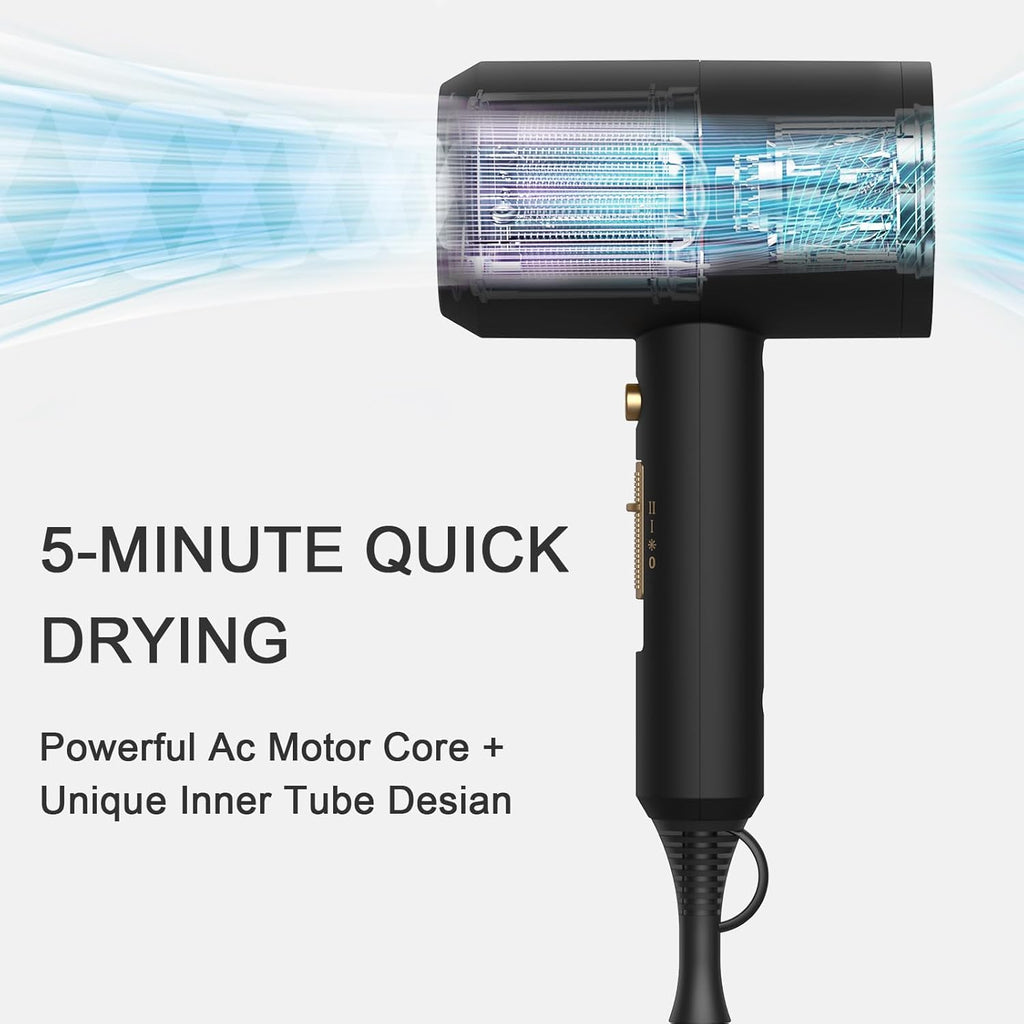 Professional Ionic Hair Dryer, Powerful 1800W Fast Drying Low Noise Blow Dryer with 2 Concentrator Nozzle 1 Diffuser