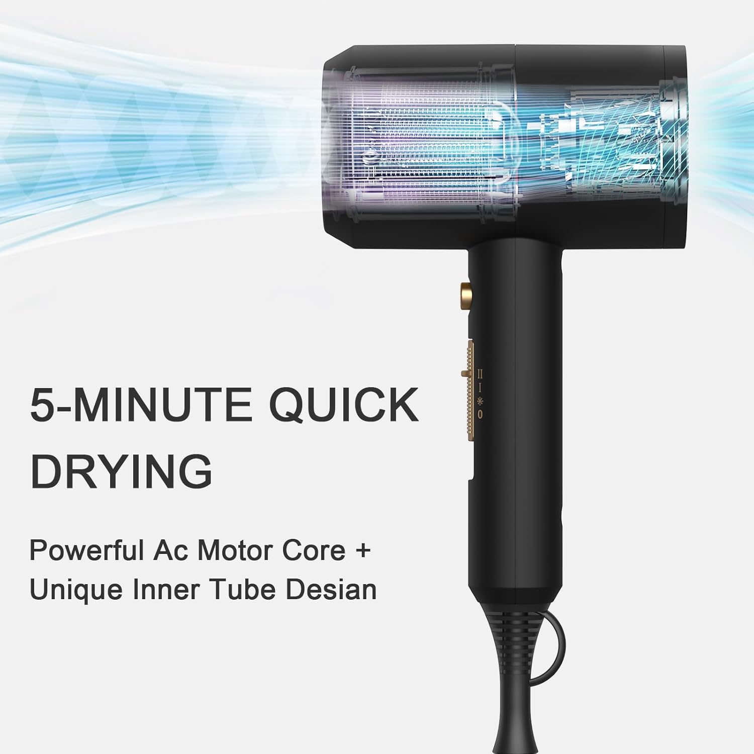 Professional Ionic Hair Dryer, Powerful 1800W Fast Drying Low Noise Blow Dryer with 2 Concentrator Nozzle 1 Diffuser