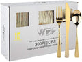 300 Pieces Gold Plastic Silverware - Heavy Duty Disposable Cutlery Set Plastic Gold Silverware Set Includes 100