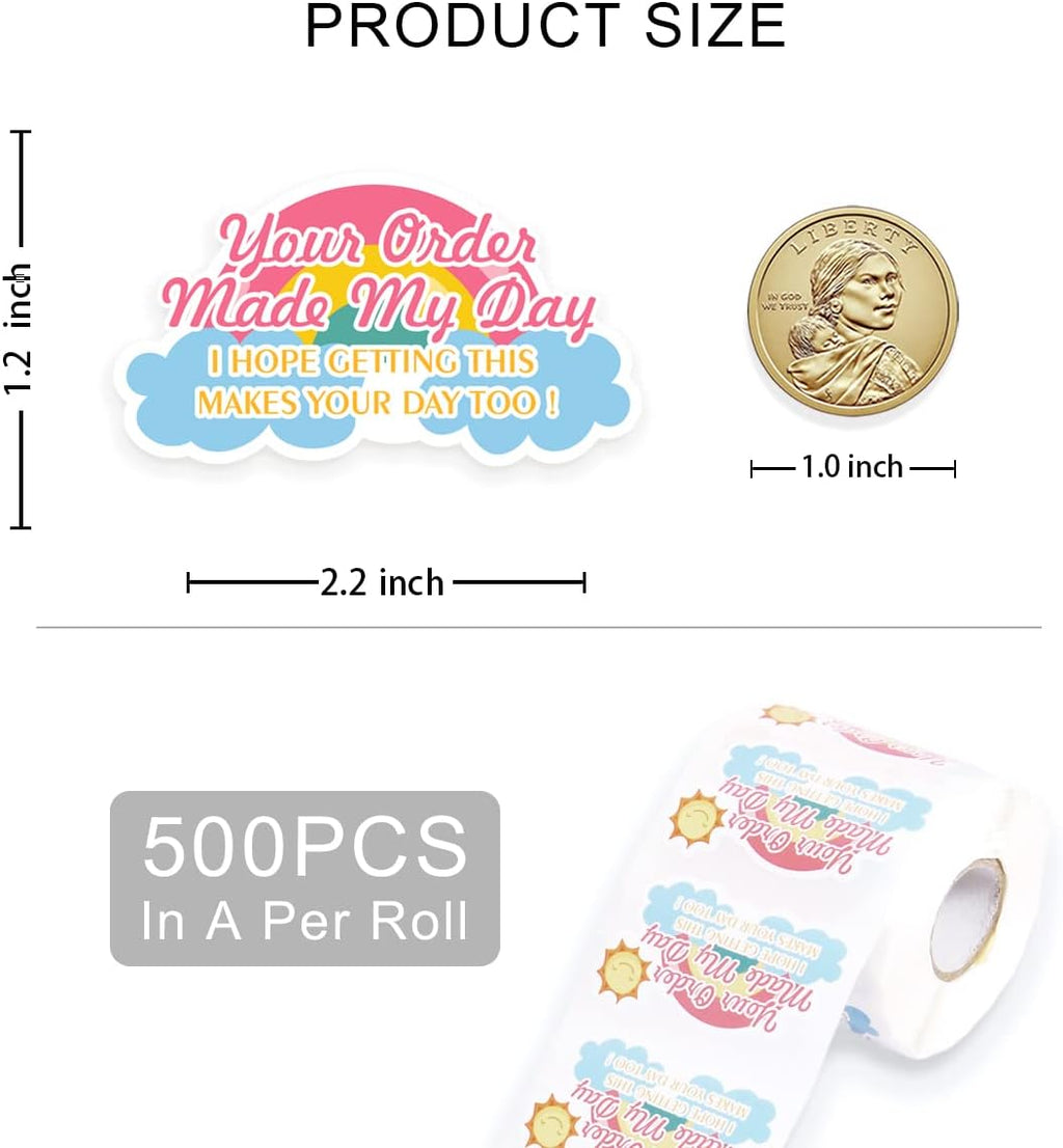 Your Order Made My Day Stickers,Thank You Stickers for Packaging 500 PCS