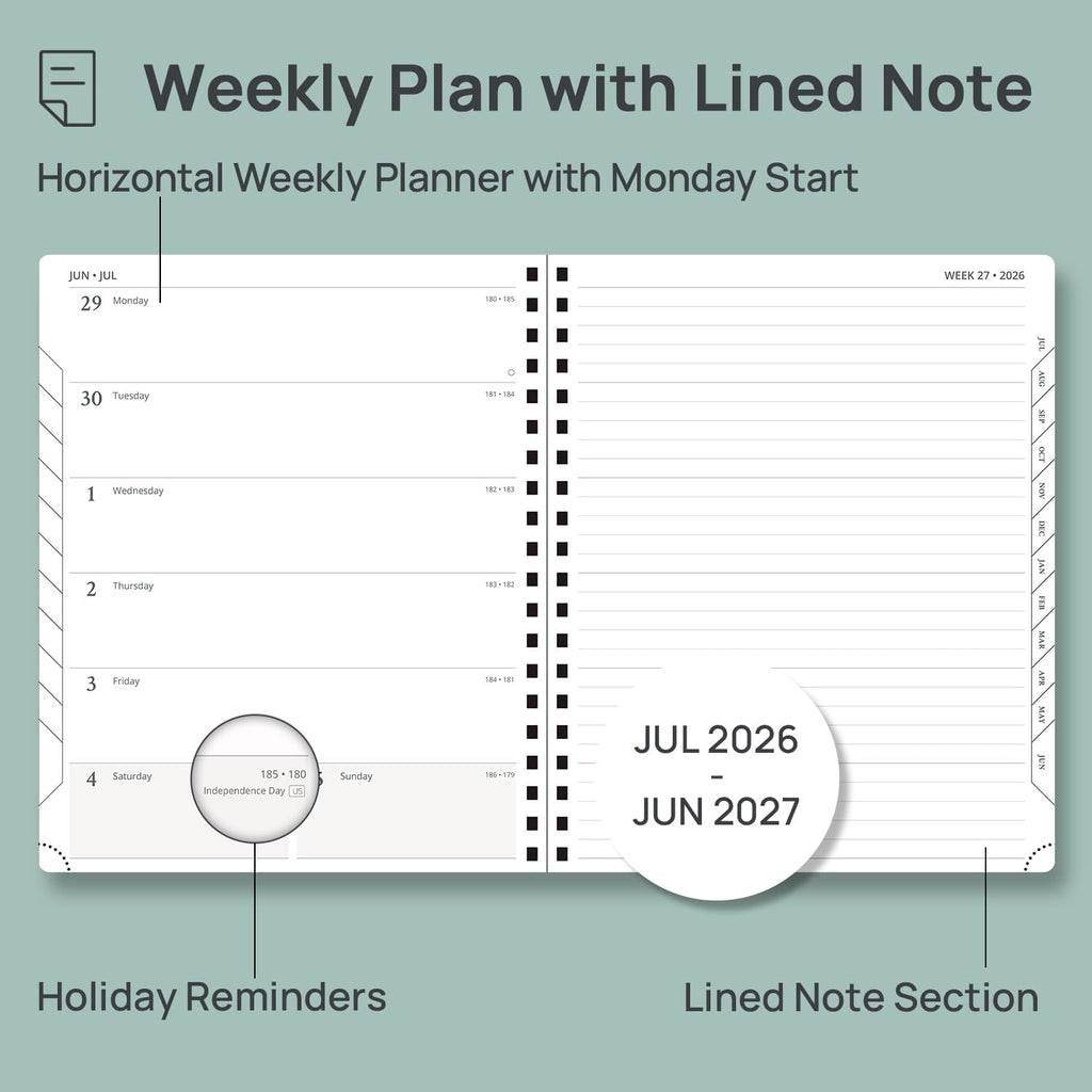 Weekly Planner 2026-2027 (July 26-June 27), Large-8.5" x 10.5", Academic Agenda 2026-2027 Calendar Notebook Planner