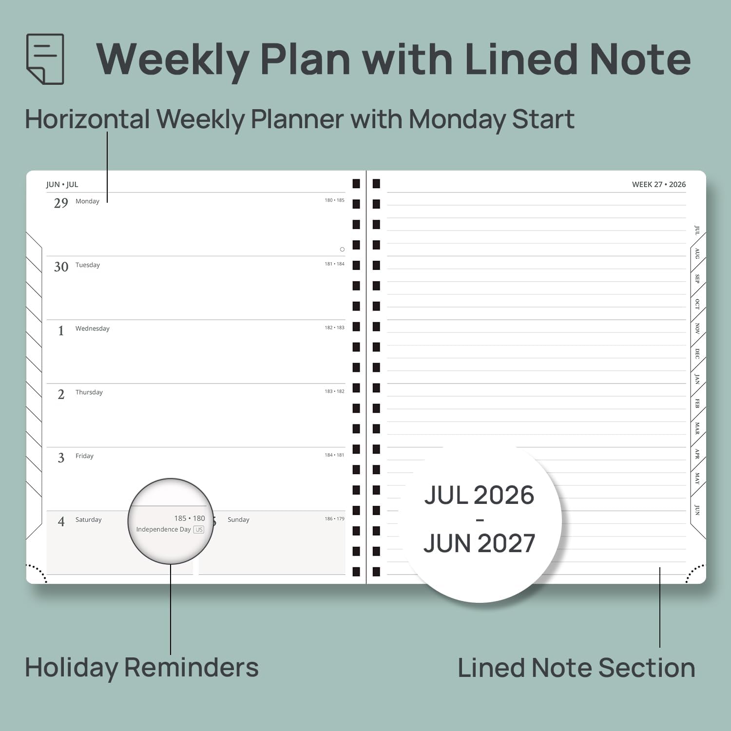 Weekly Planner 2026-2027 (July 26-June 27), Large-8.5" x 10.5", Academic Agenda 2026-2027 Calendar Notebook Planner