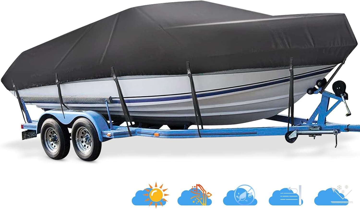 Boat Cover 16ft-18.5 ft, Waterproof Trailerable Boat Cover | Heavy Duty Covers fits Bass Boats, V-Hull, Tri-Hull