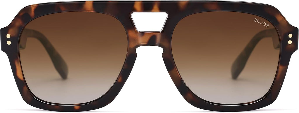 Retro Thick Polarized Aviator Sunglasses for Women Men, Large Trendy Bold Square Pilot Shades SJ2385