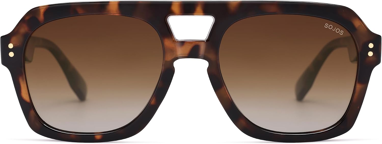 Retro Thick Polarized Aviator Sunglasses for Women Men, Large Trendy Bold Square Pilot Shades SJ2385