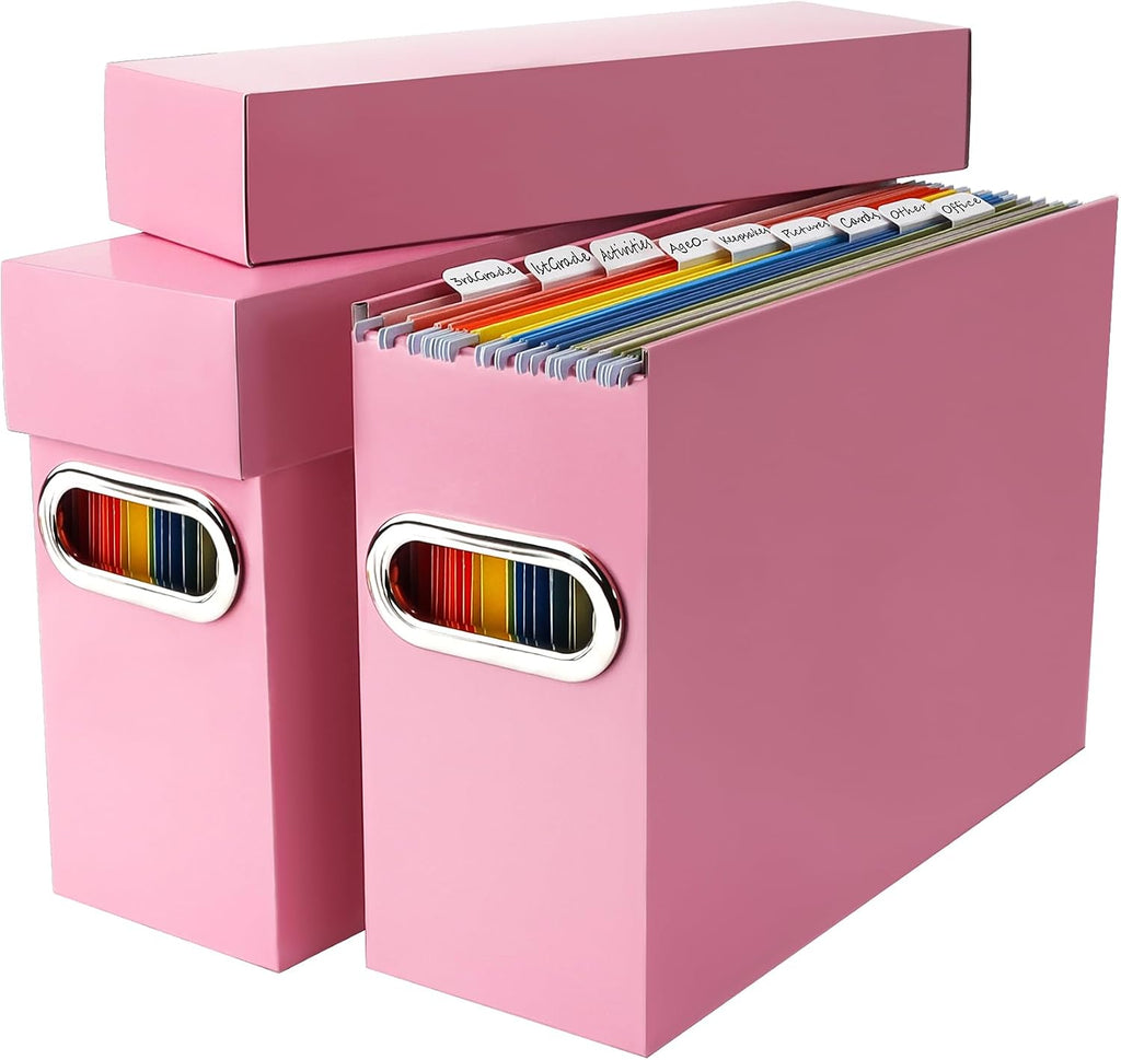 File Organizer Box with Lid & Handle, Thickened Cardboard Hanging File Folder Storage Boxes for Letter Size, Portable