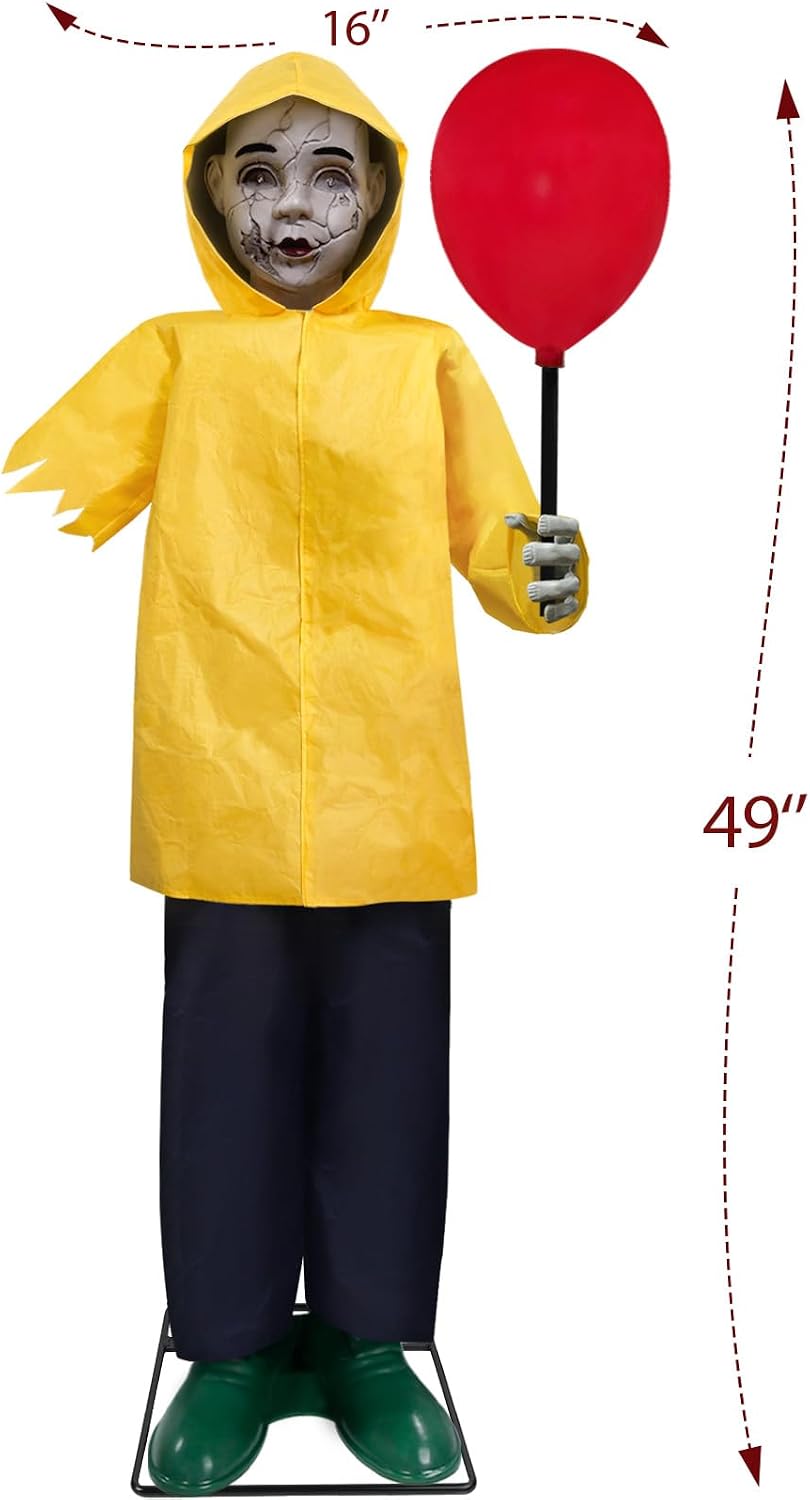 Halloween Decorations Outdoor - 4 Ft Life Size Animatronics Prop | Glowing Balloon Sound-Activated Sensor Scary Decor