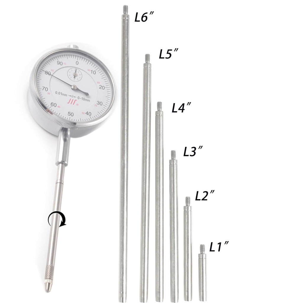6pcs Dial Indicator Extension Stem Rod, 1",2",3",4",5",6" 4-48 UNF Thread