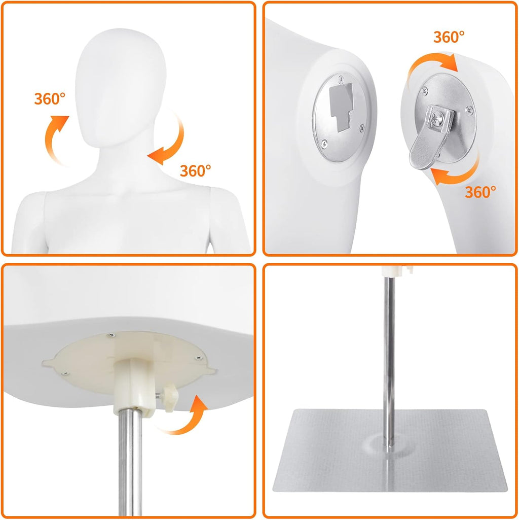 Half Body Mannequin Torso with Stand Female Dress Form Plastic Detachable Manikin Stand Height 30”-46” High Stability