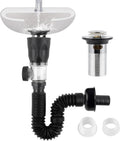 Bathroom Sink Drain Kit, Drain Pipe with Pop-Up Strainer Stopper, Chrome | Hair Catcher/Expandable/Flexible Bathroom